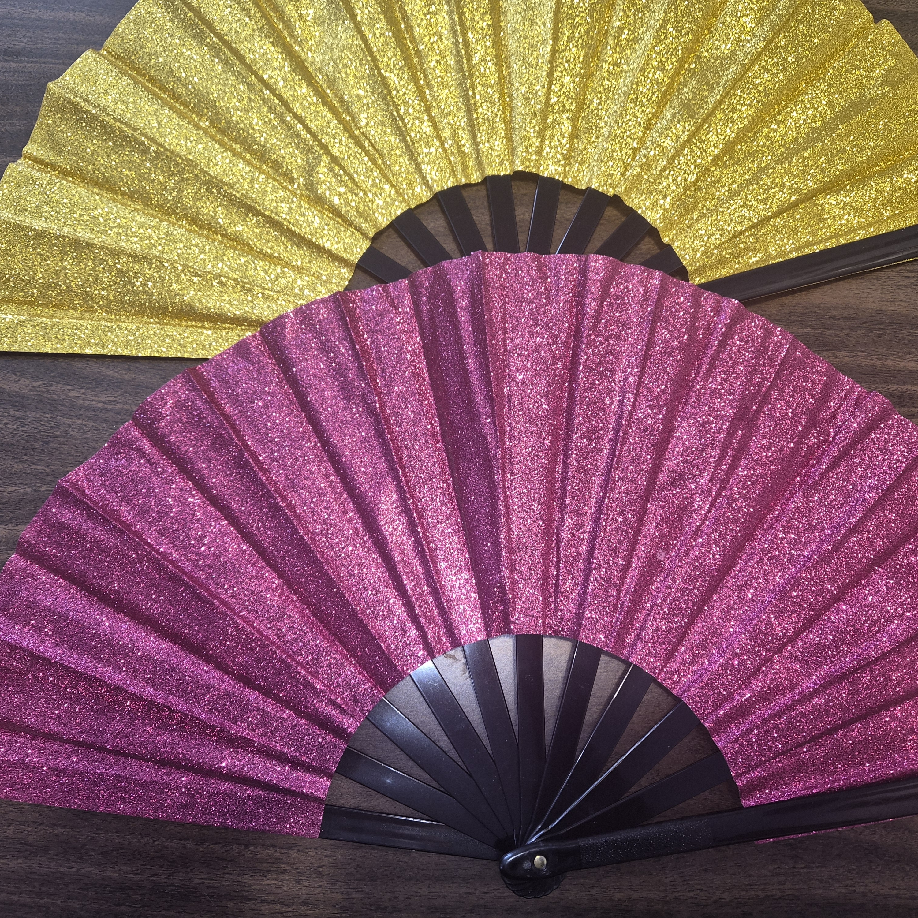 Glittery Gold And Pink Hand Fans